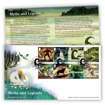 Myths & Legends First Day Cover with Drumnadrochit, Inverness Postmark Catalogue code AF530-ALT A unique time-limited collectible personalised with the name, address and postmark of your choice. All eight Myths and Legends stamps on a special First Day Cover Envelope.
