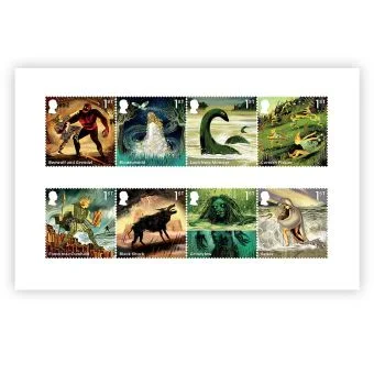 Myths & Legends Stamp Set Catalogue code AS12900 Eight mint stamps telling the story of famous myths and legends – from Beowulf to the Loch Ness Monster. Eight First Class square stamps.